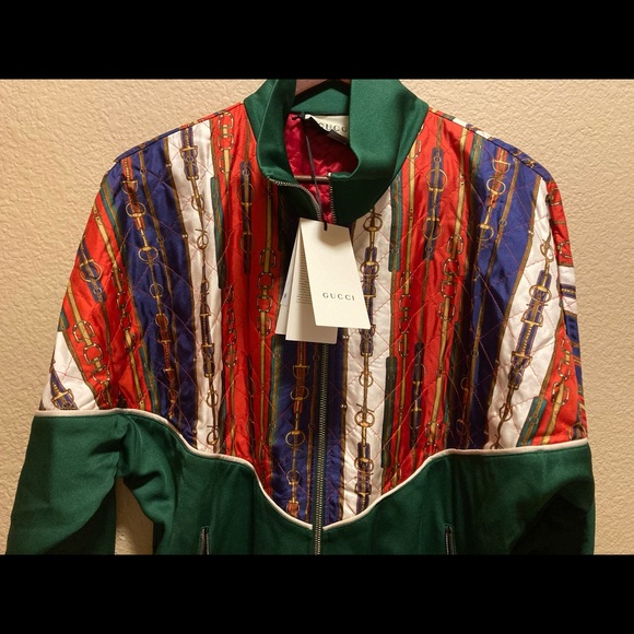 New Silk Authentic Gucci Horsebit Logo Zipper Jacket M - Picture 2 of 12